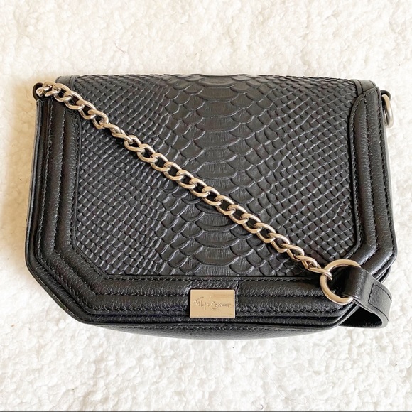 Foley + Corinna Plated Mini Leather Chain Crocodile Small Crossbody Bag Black - Picture 2 of 16